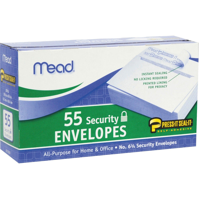 Mead Security Envelopes, Self Sealing, #6.7, 55/Box, White (MEA75030) Box of 55