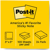 Post-it Original Pads in Canary Yellow, Value Pack, 3" x 3", 100 Sheets/Pad, 24 Pads/Pack (MMM65424VAD) Pack of 24