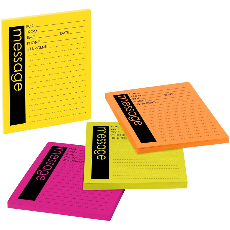 Post-it&reg; Self-Stick Message Pads, 3-7/8x4-7/8, 50 Sheets/Pad, 4 Neon Pads/Pack (MMM76794) Pack of 4