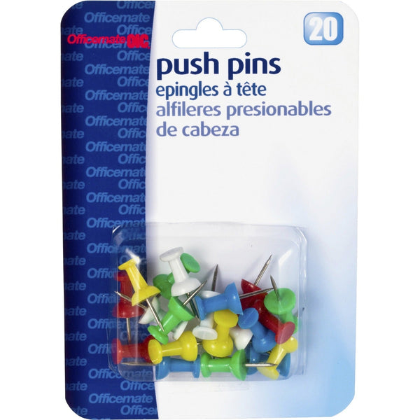 Officemate Push Pins, Plastic, Assorted Colors, Head 1/2&quot; L (OIC92600) Pack of 20