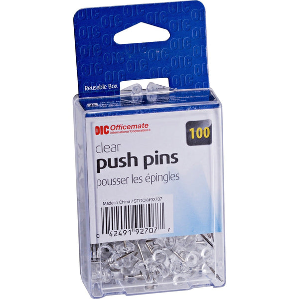Officemate Push Pins, Plastic, Clear, Head 1/2&quot; L (OIC92707) Box of 100