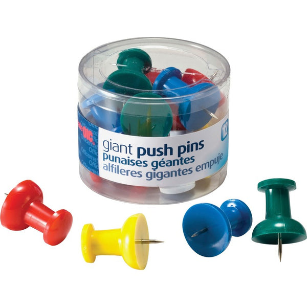 Officemate Giant Push Pins, For Visual Impact , Assorted Colors (OIC92902) Each