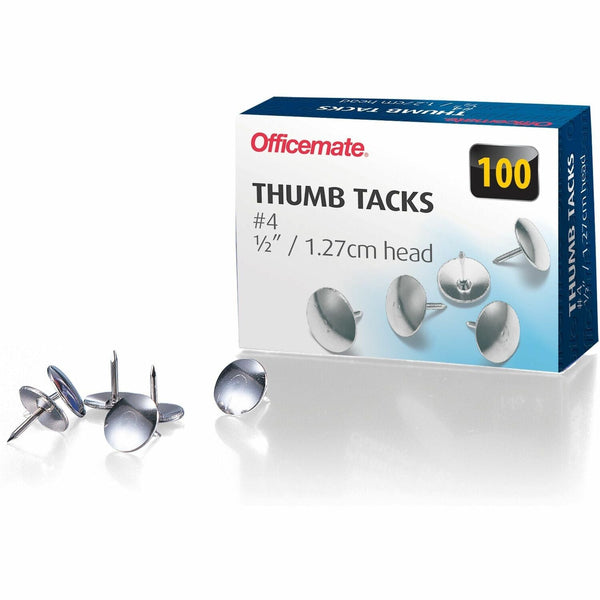 Officemate Thumb Tacks, 1/2&quot; Point, 100/BX, Steel (OIC92914) Box of 100