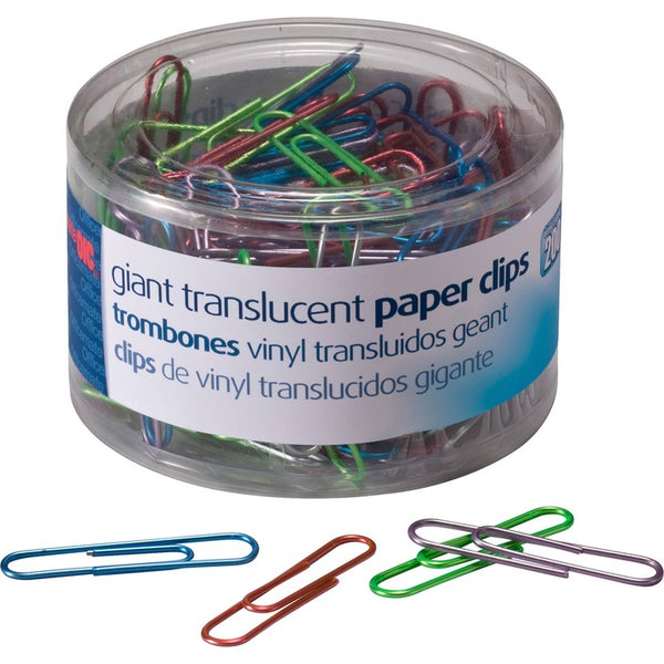 Officemate Giant Vinyl Translucent Paper Clips, Assorted Colors (OIC97212) Box of 200