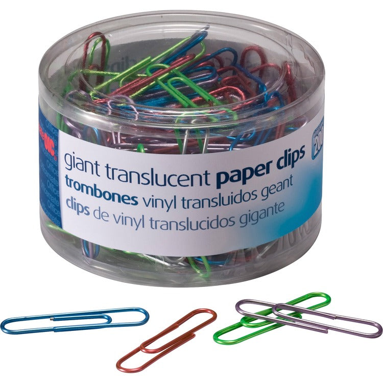 Officemate Giant Vinyl Translucent Paper Clips, Assorted Colors (OIC97212) Box of 200