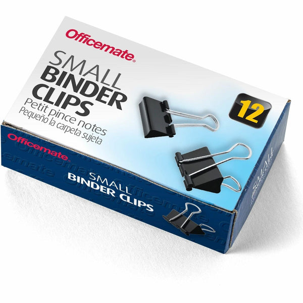Officemate Small Binder Clips, 3/4&quot;Wide, 3/8&quot; Capacity, Black/Silver (OIC99020) Box of 12