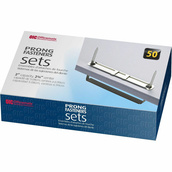 Officemate Paper Fastener, 2 3/4&quot; Base, 2&quot; Cap, Tempered Steel (OIC99852) Box of 50