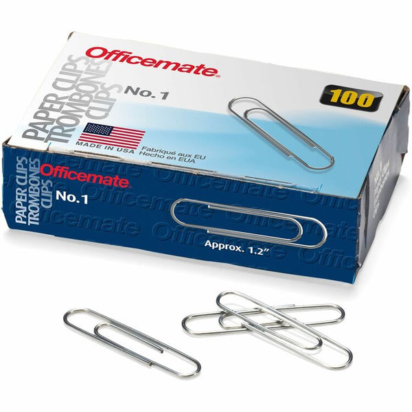 Officemate Gem Clips, Size 1, Standard, .034 Gauge, Silver, Box of 10 (OIC99911) Box of 10