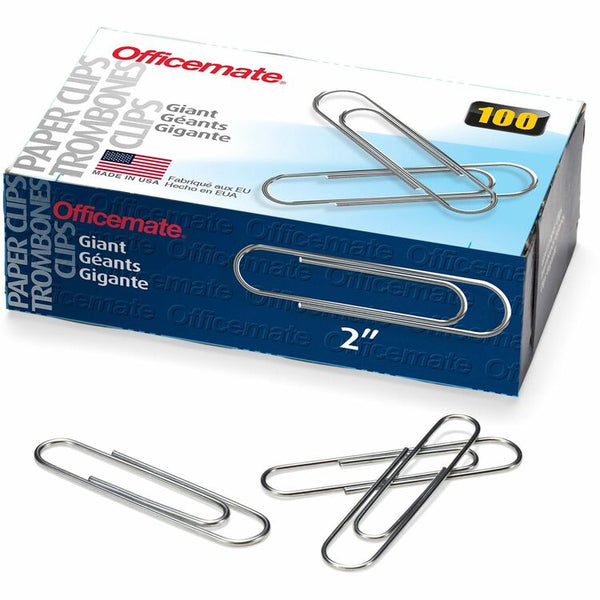 Officemate Gem Clips, Giant, Standard, .045 Gauge, Silver (OIC99914) Box of 100