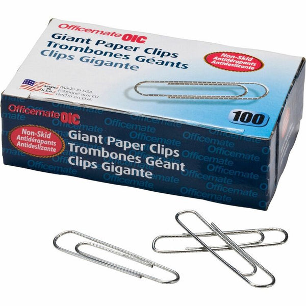 Officemate Gem Clips, Giant, Non Skid, .045 Gauge, Silver, Box of 10 (OIC99915) Box of 10