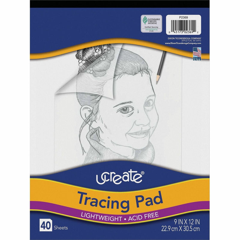 UCreate 40 Sheet Tracing Pad for Sketches and Overlays, 9&quot;x12&quot;, White (PAC2369) Each