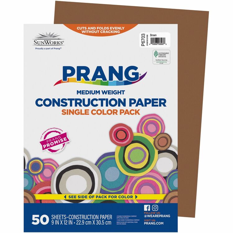 Prang Construction Paper, 58 lbs., 9 x 12, Brown, 50 Sheets/Pack (PAC6703) Pack of 50