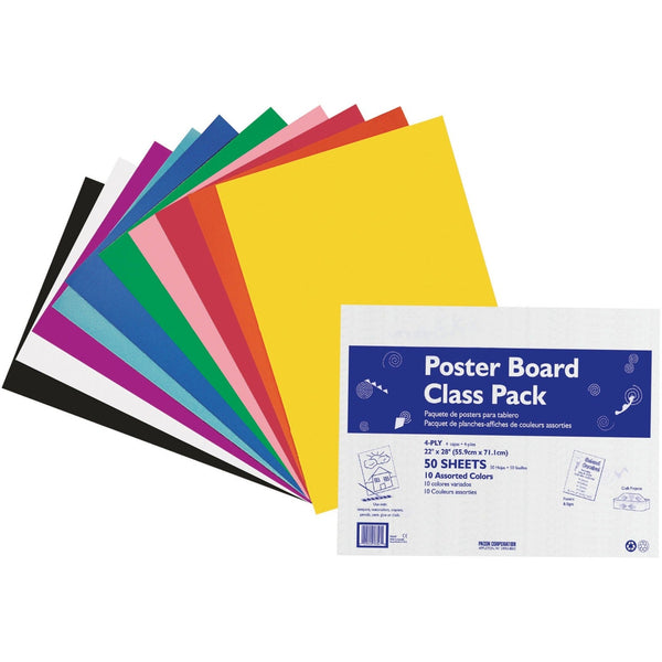 Pacon Posterboard, 4 Ply, 22&quot;x28&quot;, 5 ea 10 Colors, 50 Sheets, Assorted (PAC76347) Pack of 50