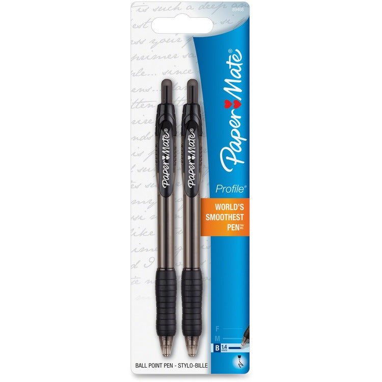 Paper Mate Ballpoint Pen, Retract, Super Bold Point, 2 Ct, Black Barrel/Ink (PAP89468)