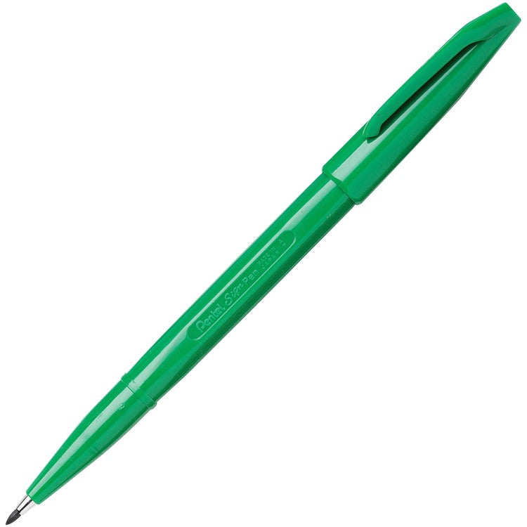 Pentel Fiber Tip, Fine, Green Barrel, Green Ink (PENS520D) Pack of 12