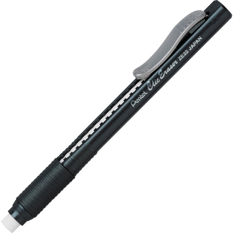 Pentel Grip Pencil Style Eraser, Refillable, Black Barrel (PENZE22A) Each