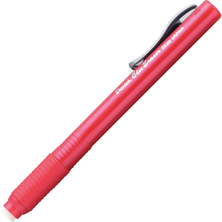 Pentel Grip Pencil Style Eraser, Refillable, Red Barrel (PENZE22B) Each