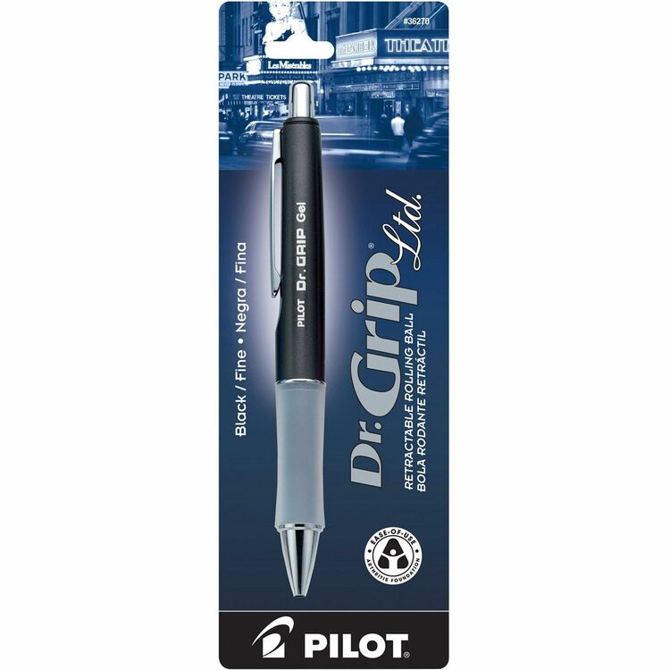 Pilot Dr. Grip Limited Retractable Gel Pen, 0.7mm, Black Ink, Charcoal Gray Barrel (PIL36270) Each