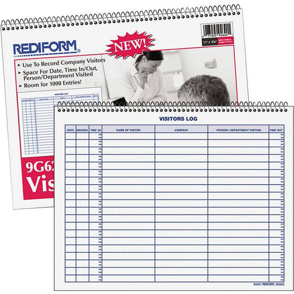 Rediform Log Book For Visitors, 1000 Name Capacity, 11&quot;x8 1/2&quot;, White (RED9G620) Each