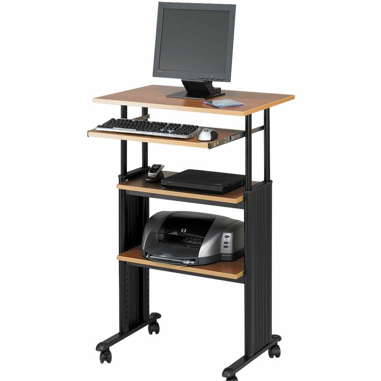 Safco Adjustable Height AV Stand, Medium Oak (SAF1929MO) Each
