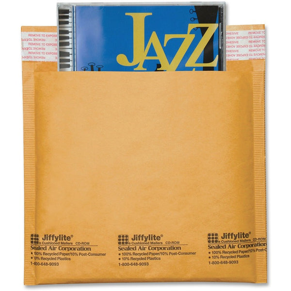 Sealed Air Jiffylite Self-Seal Bubble Mailer, CD, Barrier Bubble Lining, Self-Adhesive Closure, 7.25 x 8, Light Brown Kraft, 25/Carton (SEL44169) Carton of 25