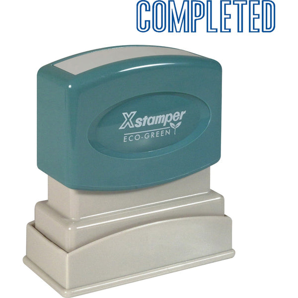 Xstamper Title Message Stamp, COMPLETED, Pre-Inked/Re-Inkable, 1 5/8 x 1/2, Blue (XST1026) Each