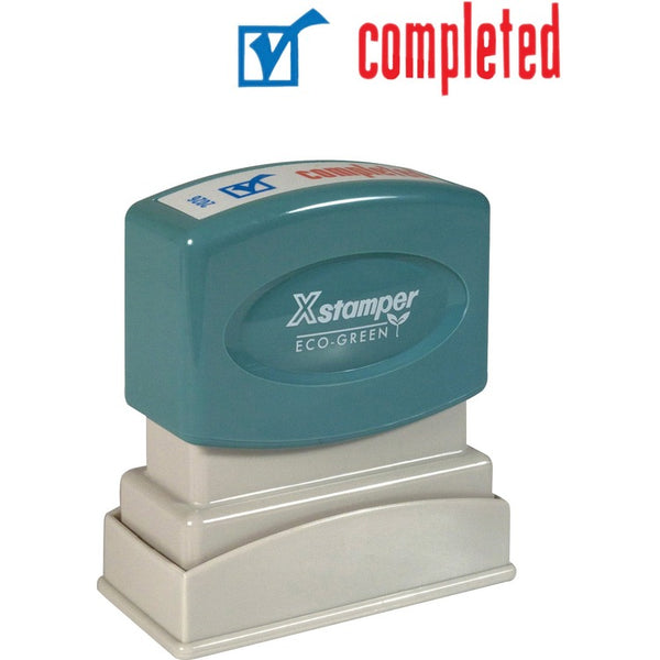 Xstamper Completed Ink Stamp, 1/2&quot;x1 5/8&quot;, Blue/Red Ink (XST2026) Each
