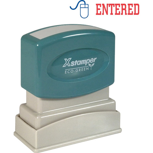 Xstamper Entered Ink Stamp, 1/2&quot;x1 5/8&quot;, Blue/Red Ink (XST2027) Each