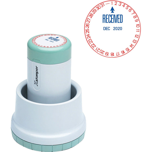 Xstamper Rotary Stamp, Dater-Received, 1-3/16" Diameter, Red/Blue (XST22602) Each