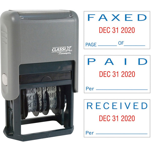 Xstamper Self Inking Message Dater, Paid/Faxed/Received, Blue/Red Ink (XST40330) Each
