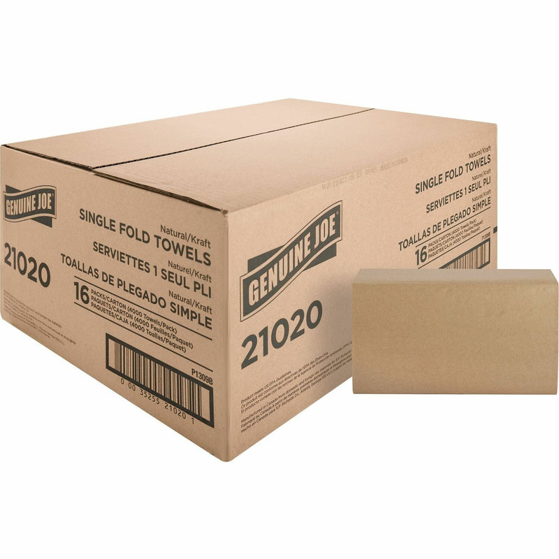 Genuine Joe 21020 Natural Singlefold Paper Towels, 10 1/2&quot; x 9 3/10&quot; (GJO21020) Case of 4000