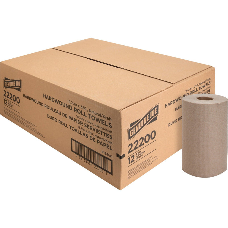 Genuine Joe 22200 Brown Bulk Hardwound Roll Paper Towels, 7 7/8" x 350' (GJO22200) Case of 12