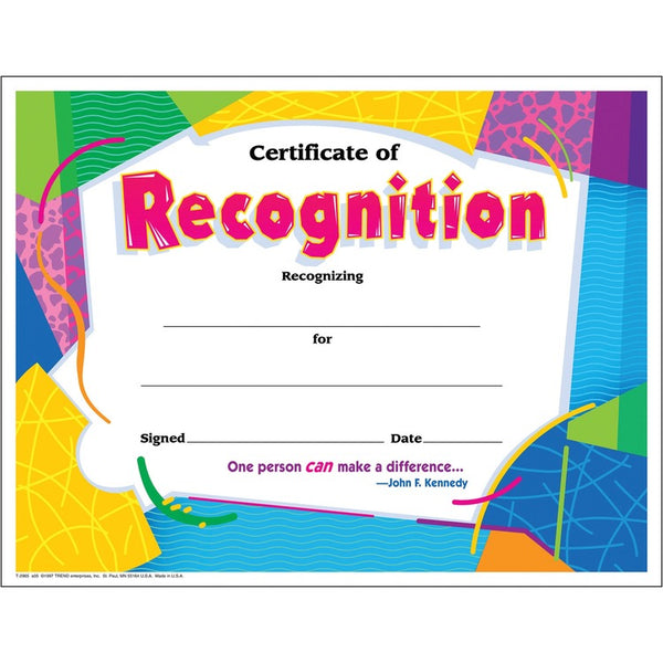 Trend Certificate of Recognition Awards, 8-1/2 x 11, 30/Pack (TEPT2965) Pack of 30