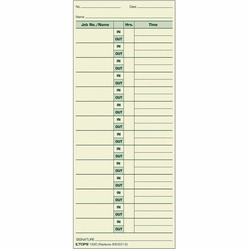 TOPS Job Cards, 3 1/2&quot;x8 1/2&quot;, 500/BX, Green Ink/Manila Paper (TOP1290) Box of 500