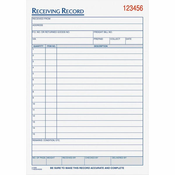 TOPS Receiving Record Book, Three-Part Carbonless, 5.56 x 7.94, 50 Forms (TOP46260)