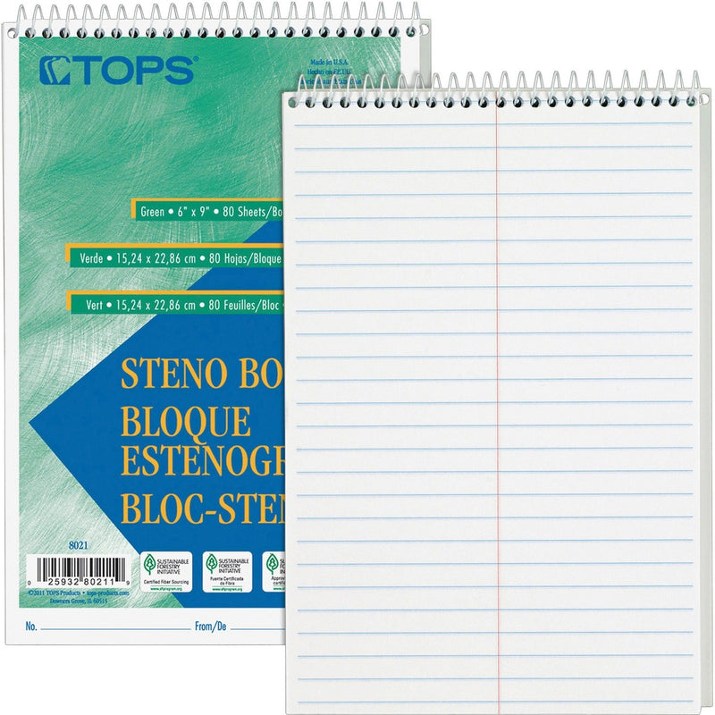 TOPS Steno Book, Gregg Rule, 80 Sheets, 6&quot;x9&quot;, 12/Pack, White (TOP8020)