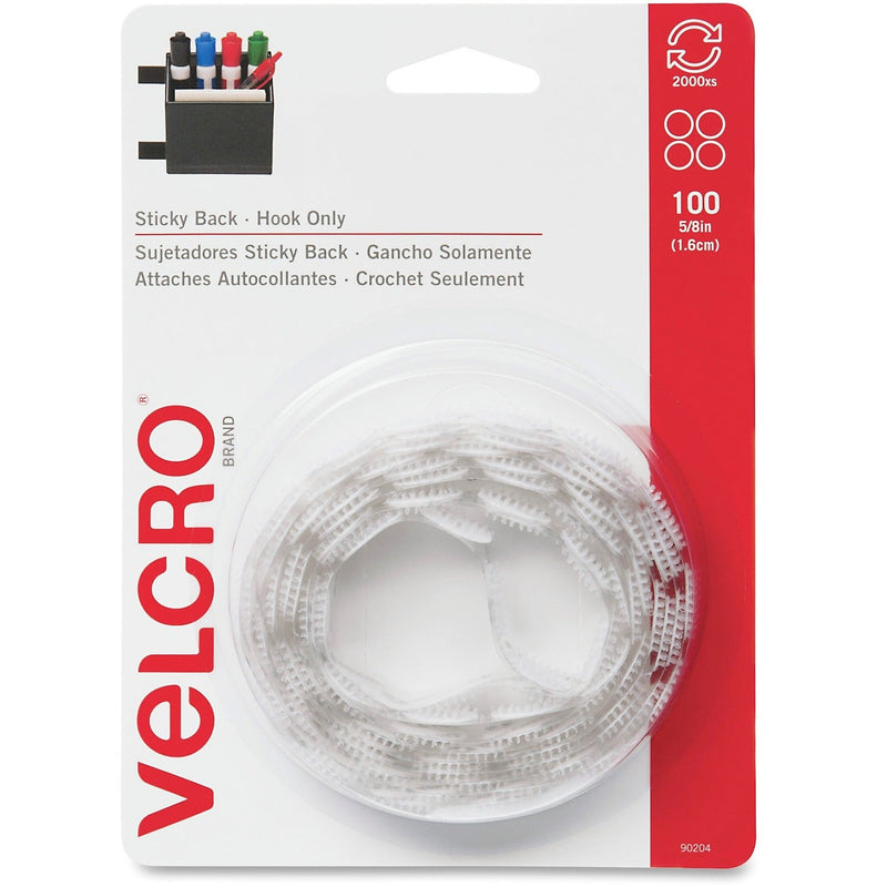 VELCRO&reg; Hooks for Sticky Back Round Coins, 5/8&quot; Size, 100 PK, White (VEK90204) Pack of 100