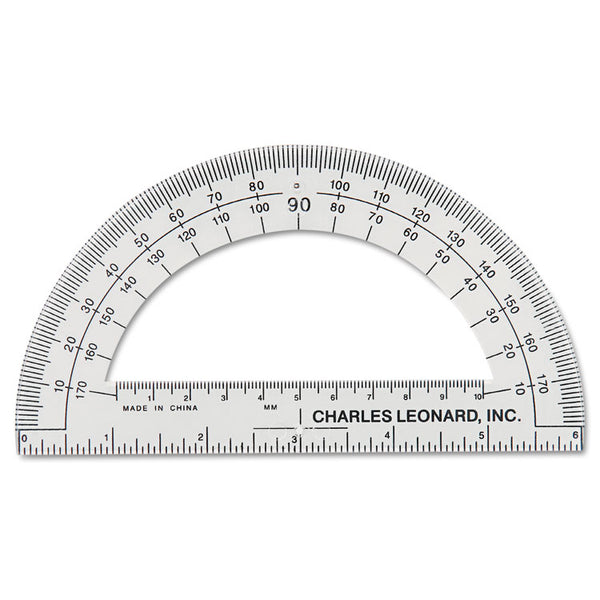 Charles Leonard® Open Center Protractor, Plastic, 6" Ruler Edge, Clear, Dozen (LEO77106) Box of 12
