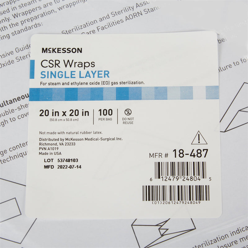 McKesson Sterilization Wrap Blue 20 X 20 Inch Single Layer Cellulose Steam / EO Gas (1156125_BX) 1/BX