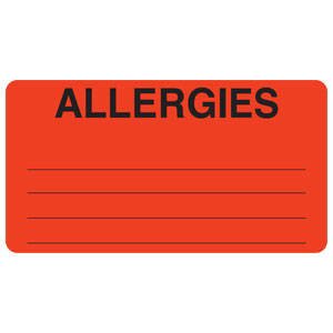 Tabbies Pre-Printed Label Allergy Alert Red ALLERGIES Alert Label 1-3/4 X 3-1/4 Inch (916725_EA) 1/EA