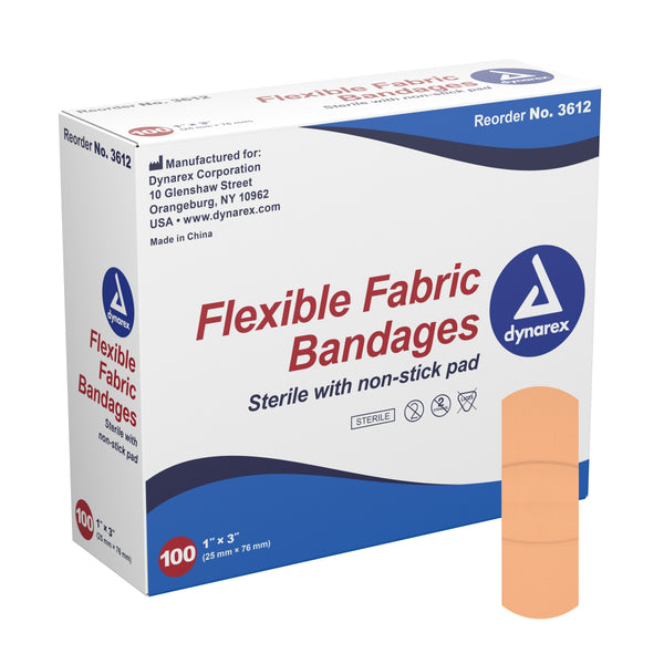 Dynarex® Adhesive Strip 1 X 3 Inch Fabric Rectangle Tan Sterile (486355_BX) 100/BX