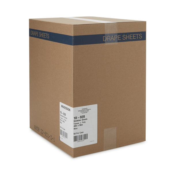McKesson Stretcher Sheet Flat 40 W X 90 L Inch Blue 50% Cellulose Tissue / 50% Polyethylene Film Disposable (222919_CS) 50/CS