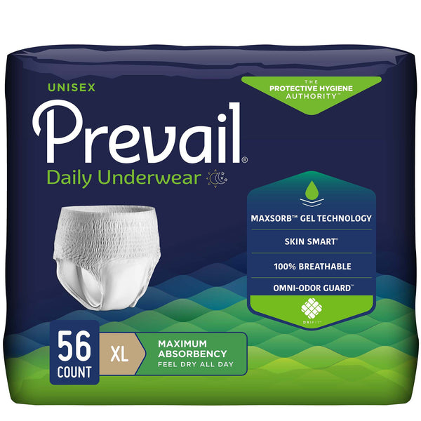 Prevail® Daily Underwear Maximum Unisex Adult Absorbent Underwear Pull On with Tear Away Seams X-Large Disposable Heavy Absorbency (721375_BG) 1/BG