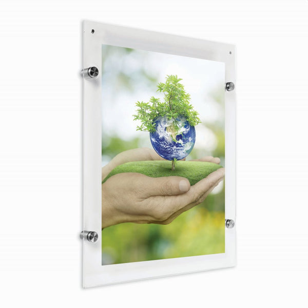 Wall Mount Clear Acrylic Frame with Standoff and Magnets for 11" x 17" Poster Size Silver brushed 5 (USMS0D0017X2000) Each