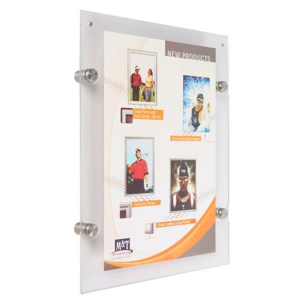 Wall Mount Clear Acrylic Frame with Standoff and Magnets for 11" x 17" Poster Size Silver brushed 5 (USMS0D0017X2000) Each