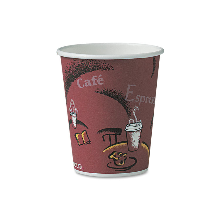 SOLO® Paper Hot Drink Cups in Bistro Design, 10 oz, Maroon, 300/Carton (SCCOF10BI0041) Case of 300