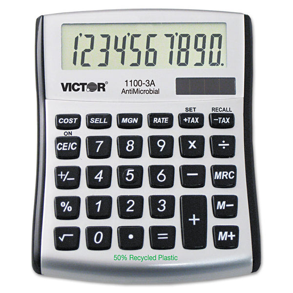 Victor® 1100-3A Antimicrobial Compact Desktop Calculator, 10-Digit LCD (VCT11003A)