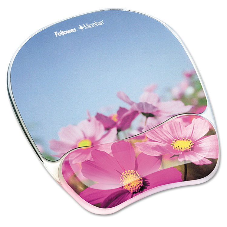 Fellowes® Photo Gel Mouse Pad with Wrist Rest with Microban Protection, 9.25 x 7.87, Pink Flowers Design (FEL9179001)