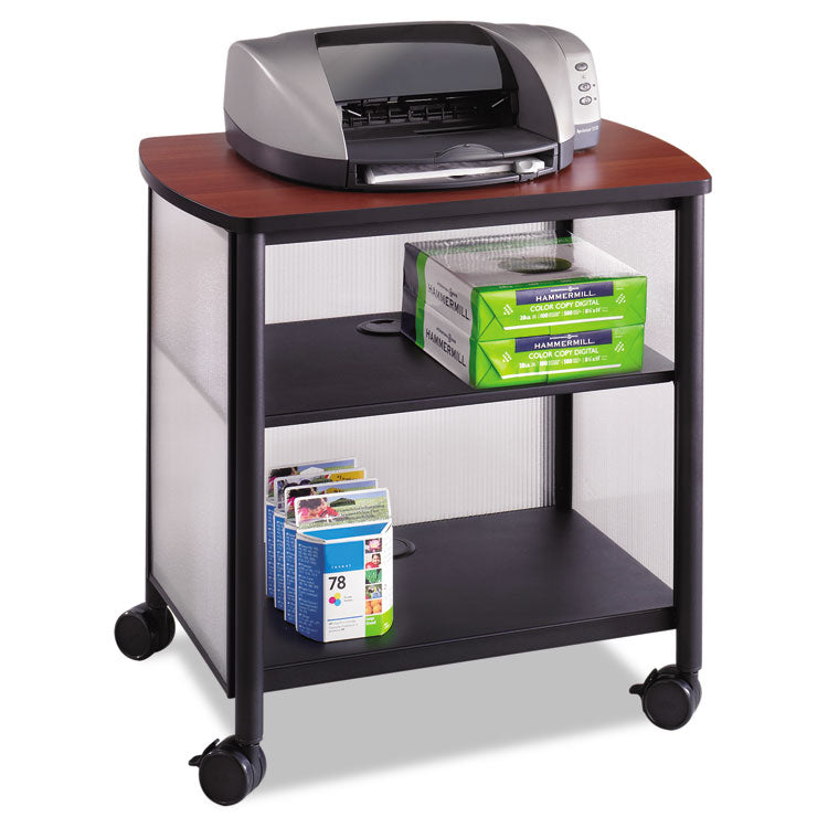 Safco® Impromptu Deskside Machine Stand, Metal, 3 Shelves, 100 lb Capacity, 26.25" x 21" x 26.5", Cherry/White/Black (SAF1857BL) Each