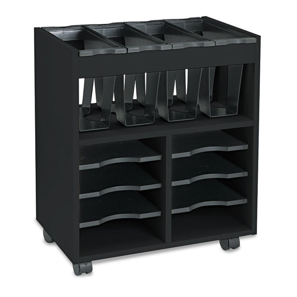 Safco® Go Cart Mobile File, Engineered Wood, 8 Shelves, 4 Bins, 14.5" x 21.5" x 26.25", Black (SAF5390BL)